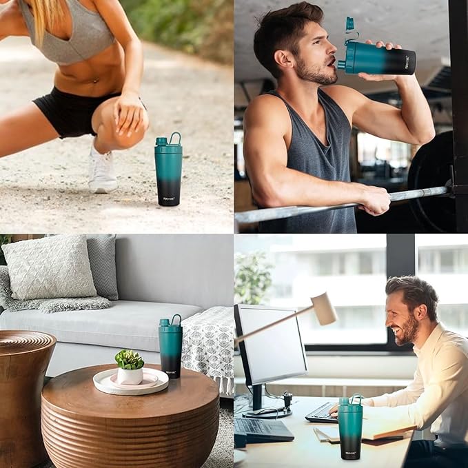 TOOFEEL Stainless Steel Protein Shaker Bottle - 20 oz Double Walled Insulated Cup, Keeps Cold/Hot for Gym Workout Mixes