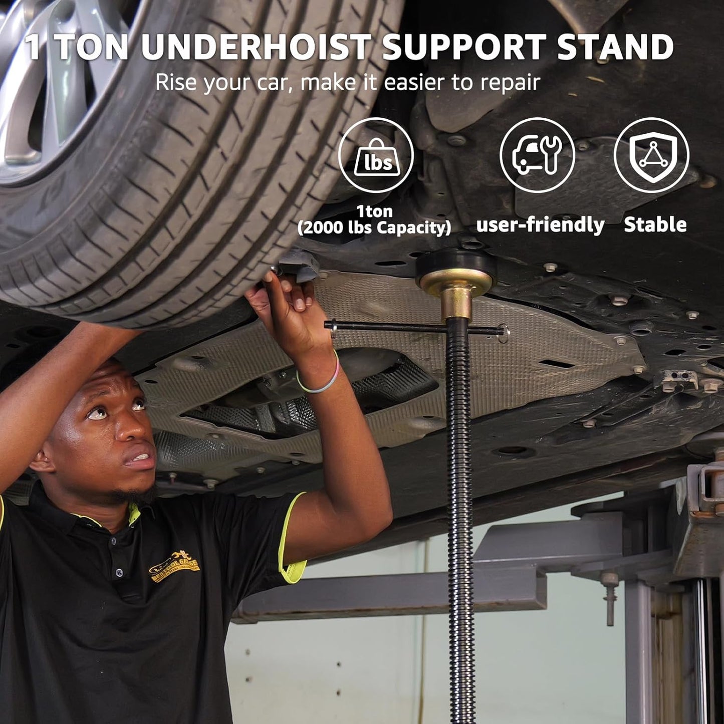BESTOOL 1-Ton (2000Ibs) Underhoist Support Stand with Handle, Adjustable Height 30.7'' to 70.8'', Multi-Functional Topped Adapter, Easy Switching, Supporting Vehicle Components（US Patented）