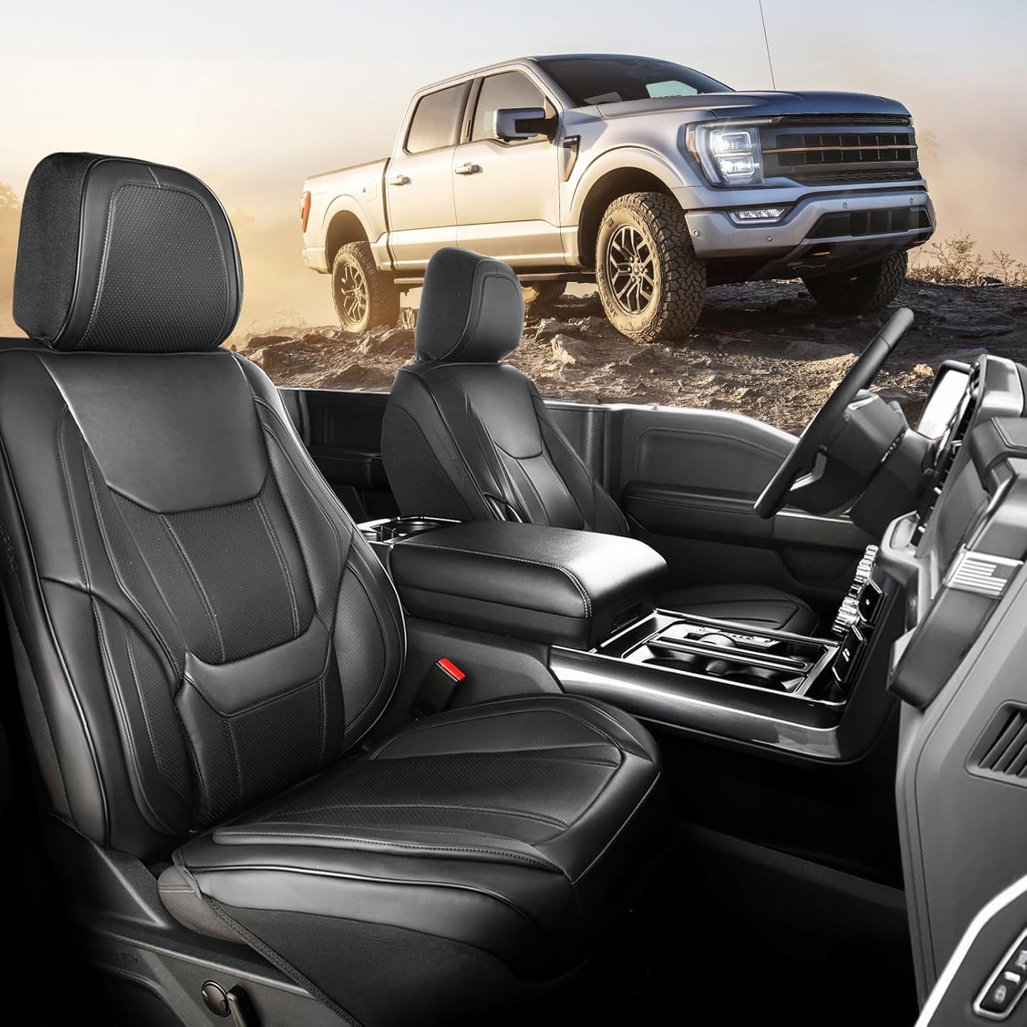 Coverland Custom Car Seat Covers Compatible with Silverado 2500HD, Maverick, Frontier - Premium Leather Non-Slip Memory Foam Waterproof Protector Front Seat-Black [See Size Chart-Size A40]