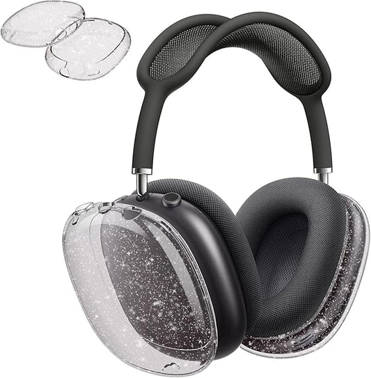 for AirPods Max Case Clear Black Glitter,Clear Case for Airpods Max Case Cover,Shockproof Anti-Scratch Soft TPU Protective Case No-Yellowing Accessories for AirPod Max Headphone-Black Glitter