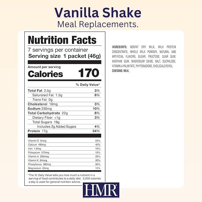 HMR 800 Shake Meal Replacement Mix | Vanilla Shake Powder to Support Healthy Weight Loss | 17g of Protein | Easy to Make | Low Calorie Food | Triple Pack, 7 Servings