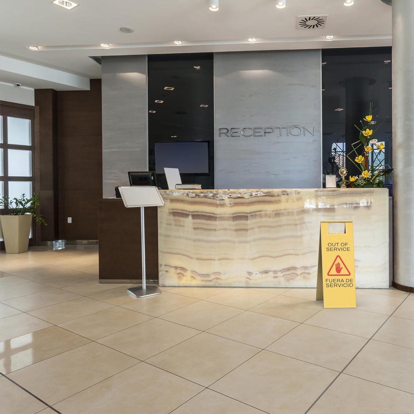 Stainless Steel Out of Service Sign Portable Foldable Sign 2-Pack (Gold)