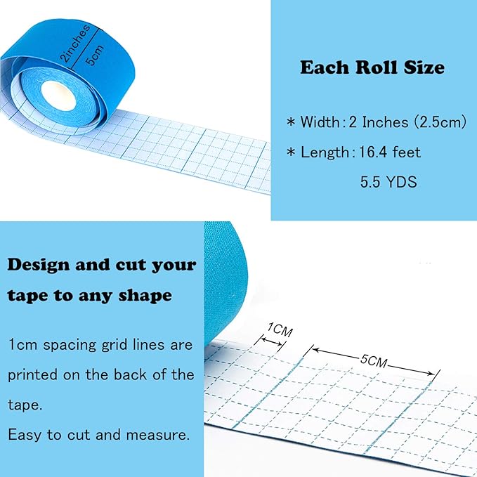 Upgraded Kinesiology Tape 2inch 12 Rolls Set for Knees, Uncut 2" Waterproof Muscle Tape Hypoallergenic Athletic Tape Sports Tape for Knee Shoulder Muscle Pain (4X Beige, 4X Black, 4X Blue)
