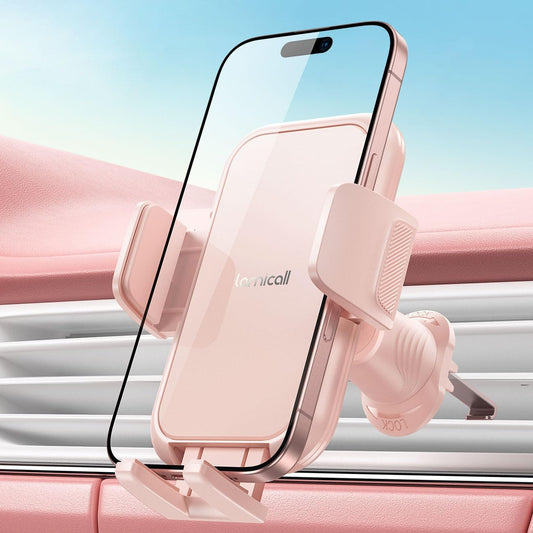 Lamicall 2025 Wider Clamp & Metal Hook Car Phone Holder Vent [Thick Cases Friendly] Phone Holders for Your Car Mount Automobile Hands Free Cradle Air Vent Pink