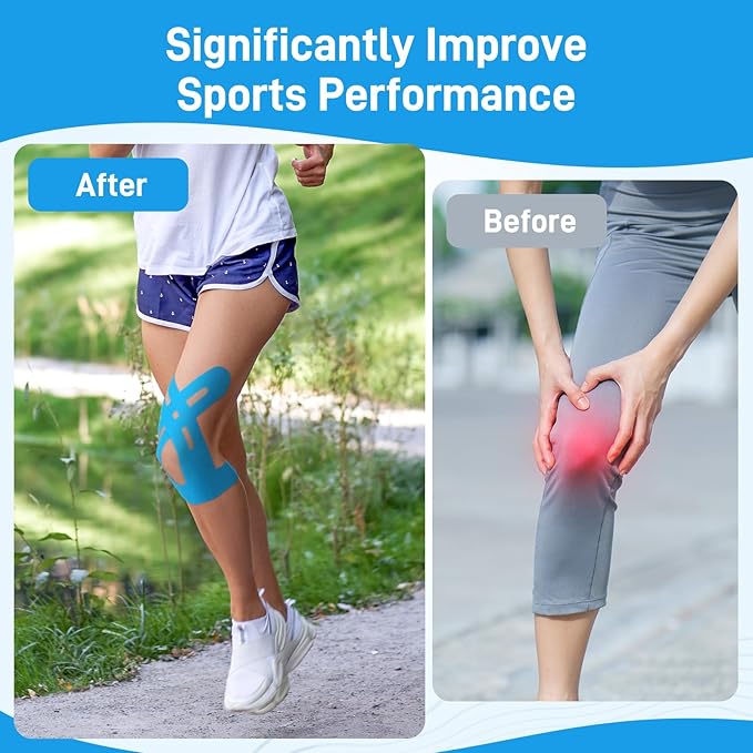 Kinesiology Tape for Knees, 10 Count Knee Tape for Knee Pain Relief Pre Cut, Latex Free Knee Tape, Support Muscles and Joints, Knee Kinesiology Tape Pre Cut, Waterproof and Elastic (Blue)