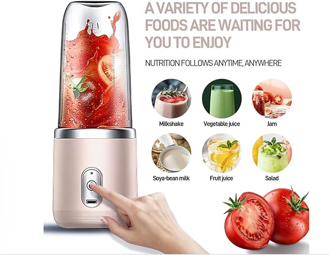 Paramexview® Portable Blender 14oz for Juices & Smoothies with 6 blades Puwerful performances Fusion Blender | USB Rechargeable, Lid, Cup included | Fit for travel and outdoor activities (Pink)