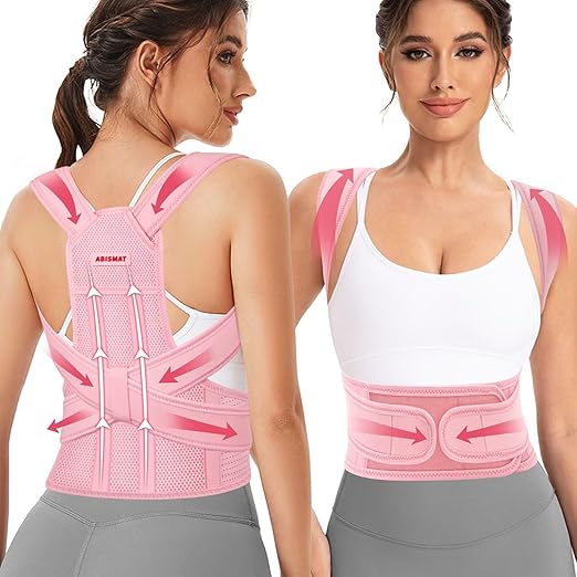 Back Brace Posture Corrector for Women, Adjustable Shoulder Straightener for Upper and Lower Back Pain Relief, Full Back Support Hunchback, Spine Corrector Pink - Medium