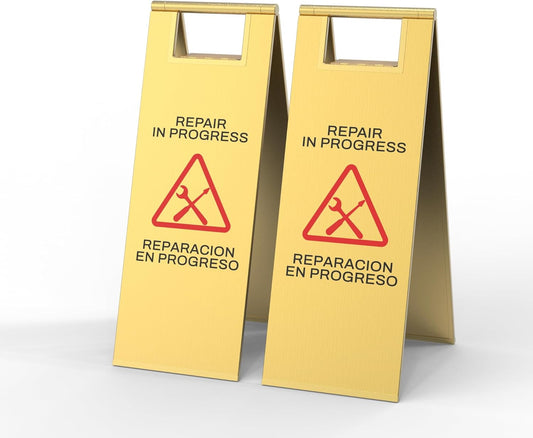 Stainless Steel Repair In Progress Sign Portable Foldable Sign 2-Pack (Gold)