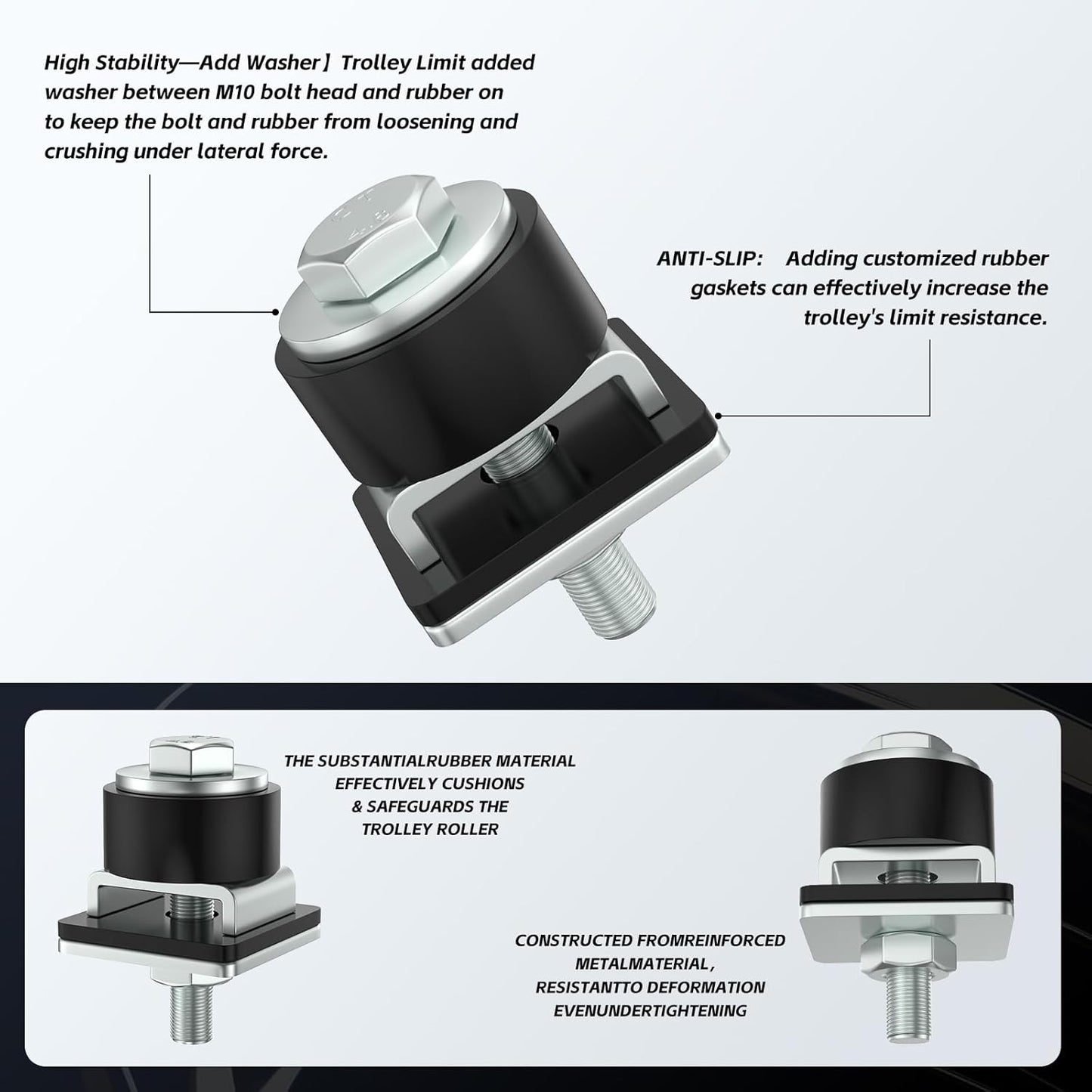 SKTREX Anti-Skid designTrolley Roller Wheels Limit Trolley Assembly Positioning for Unistrut Strut Channel with 1-5/8" Wide and All 1-5/8" or Taller Strut Channel Pack of 2