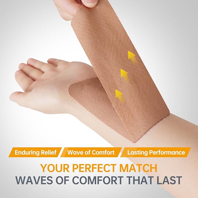 Dimora Kinesiology Tape, 80 Count Precut Strips 4 Rolls, Original Cotton, 10” Elastic Athletic Tape for Muscle Pain Relief and Joint Support, Beige