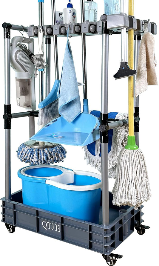 Floor-Standing Multi-Functional Cleaning Tool Organizer storage broom mop and cleaning supplies