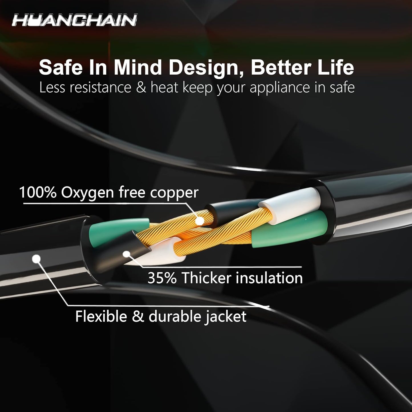 HUANCHAIN 16/3 Gauge 200 ft Extension Cord Outdoor Waterproof with Lighted end, Flexible Cold-Resistant 3 Prong Long Black Extension Cord Outside, 10A 1250W 16AWG SJTW, ETL