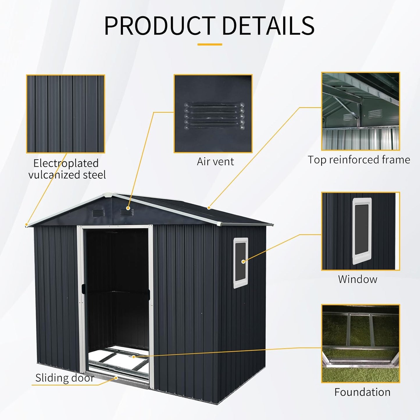 8x4 FT Outdoor Storage Shed,Metal Shed with Window & Floor,Garden Shed W/Air Vent & Lockable Sliding Door,All Weather Waterproof Tool House W/Sloped Roof,for Backyard,Patio,Lawn,Black+White