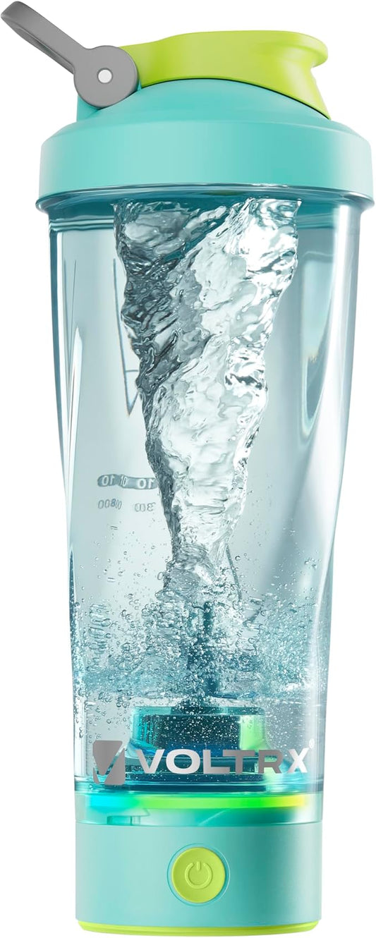 VOLTRX Electric Shaker Bottle - VortexBoost Portable USB C Rechargeable Protein Shake Mixer, Shaker Cups for Protein Shakes, BPA Free, Waterproof, Colored Light Base, 24 oz (Aurora Green)