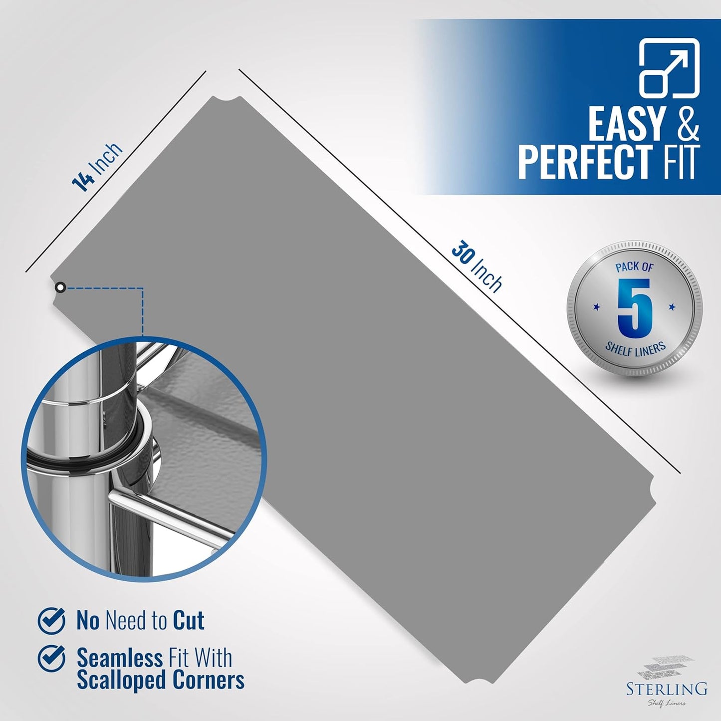 Shelf Liners for Wire Shelf System: Set of 5 in Graphite: 14 x 30 inch: Plastic Wire Shelving Shelf Mats