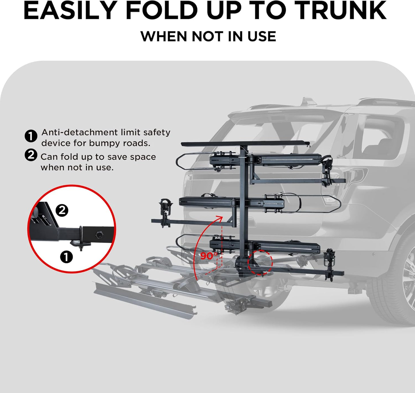 250LBS. Capacity Foldable 3-Ebike Rack with Ramp for Car SUV RV Truck Trailer and Van, 2 Inch Receiver