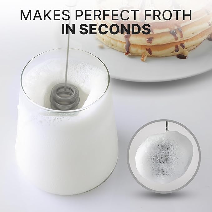 Zulay Kitchen Tornado Milk Frother Handheld Wand – Electric Coffee Frother with Triple Whisk & Stand – Hand Held Drink Mixer for Latte, Cappuccino, Matcha, Hot Chocolate, Protein Shakes – White