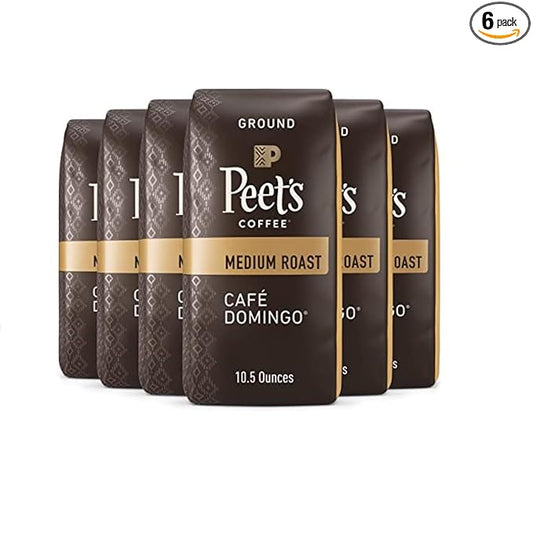 Peet's Coffee, Medium Roast Ground Coffee - Café Domingo 63 Ounces (6 Bags of 10.5 Ounces)