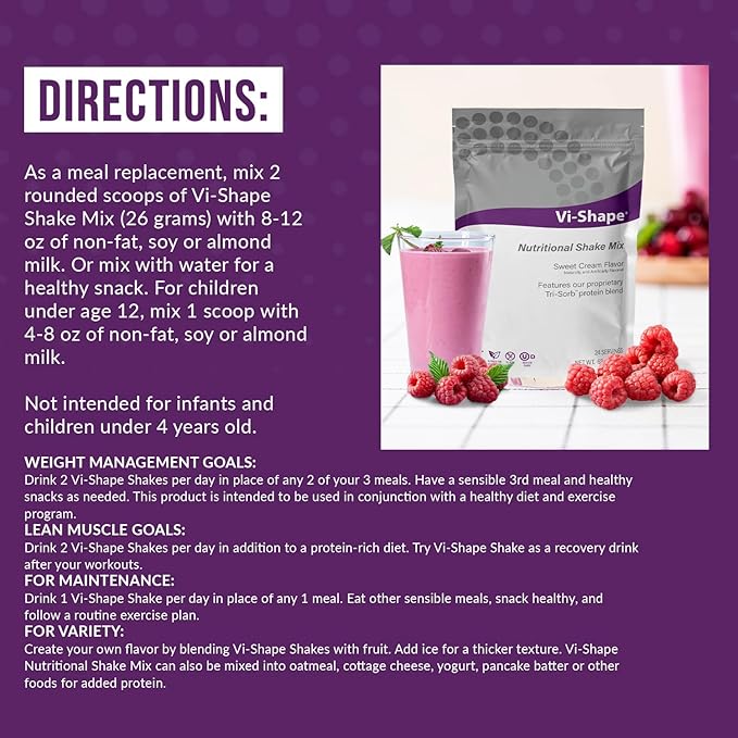 Vi-Shape Raspberry Super Biotin 1 Shake Pouch (24 Servings) + 1 Box Raspberry Mix-in (15 Servings) Delicious ViShape Shake with Strawberry Mix-in