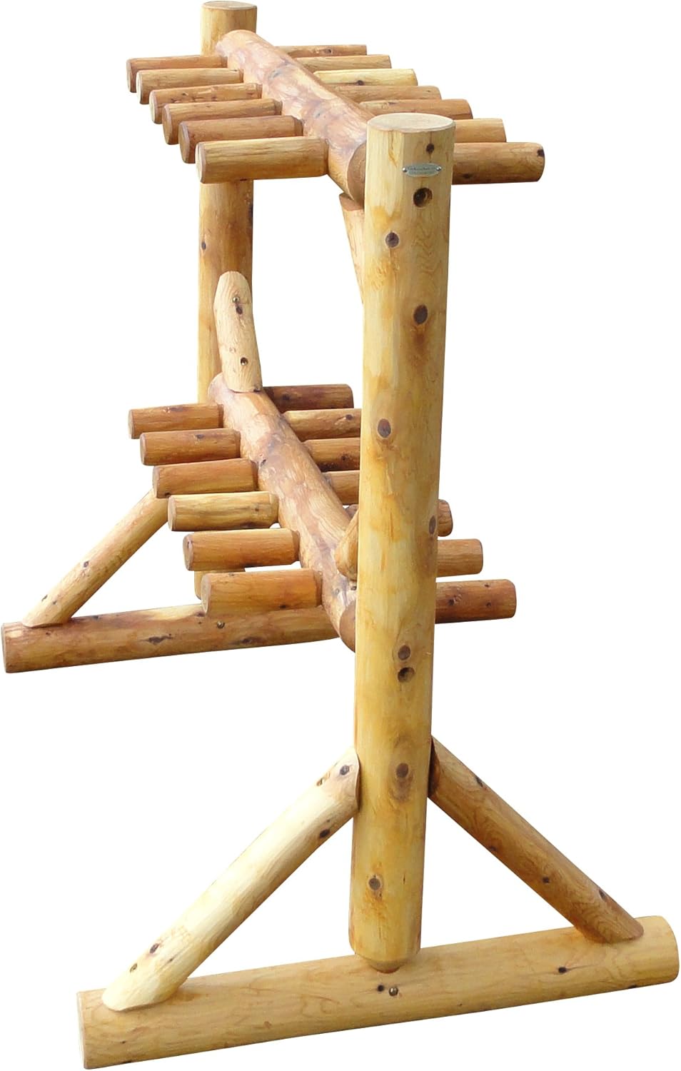 11-Place Freestanding Log Ski Rack Holder, Indoor & Outdoor Snowboard Racks, Standing Storage, Garage Racks for Snow Skis, Durable Snowboard Rack Garage Storage Organizer - Natural