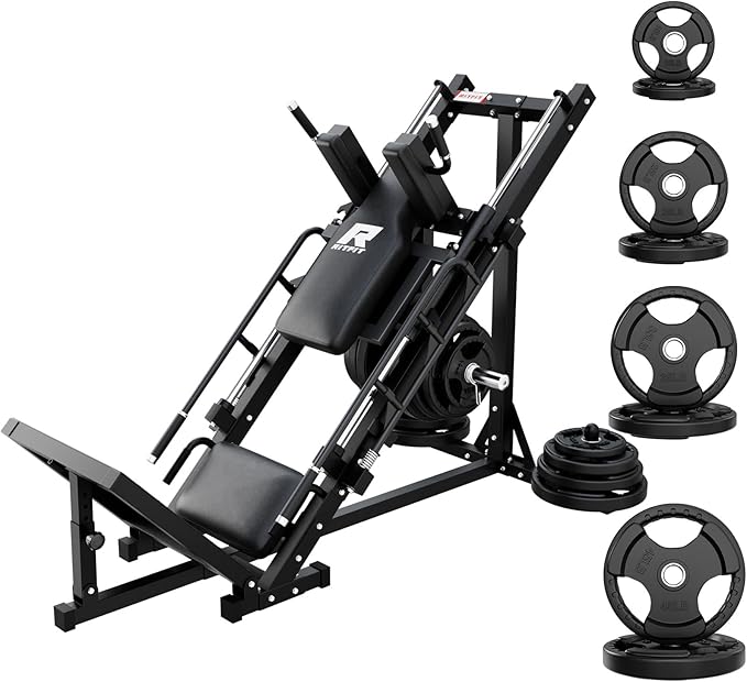 RitFit Adjustable Leg Press and Hack Squat Machine with Weight Plate Set, Professional Home Gym Equipment with Linear Bearings, Specialized for Complete Lower Body Workouts and Weight Storage Posts