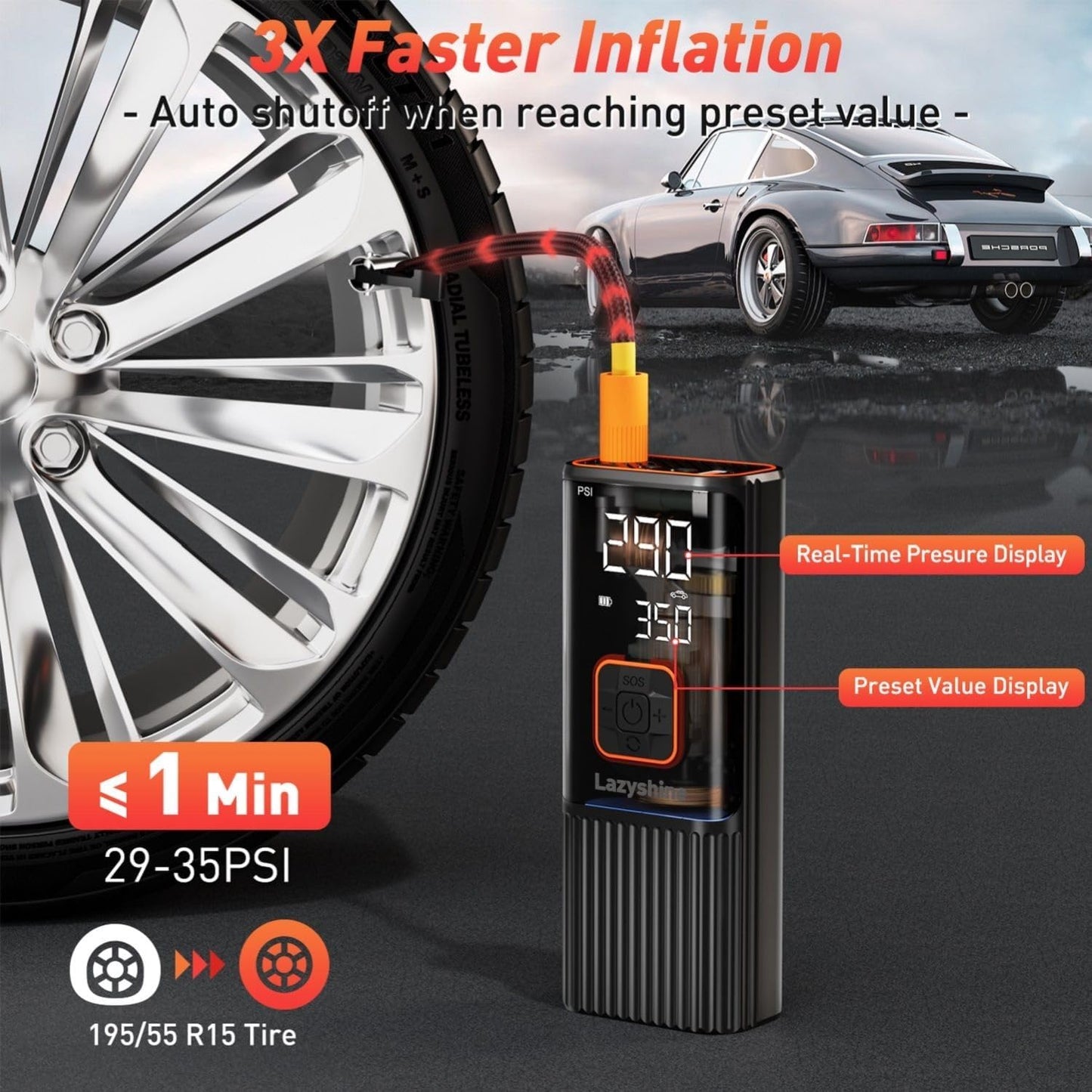 Tire Inflator Portable Air Compressor - Air Pump for Car Tires Dual Mode 9000mAh & 12V DC, 150PSI Electric Bike Tire Pump with Pressure Gauge for Bicycle Motorcycle Ball, Gifts for Car Owner