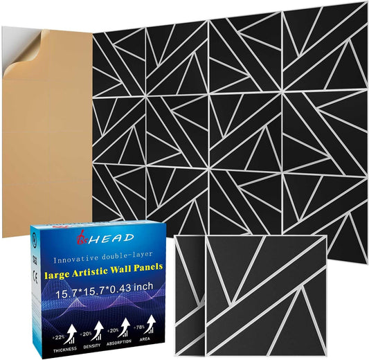 8 Pack 2-Layer Large Soundproof Wall Panels, 15.7 x 15.7 x 0.43 in Sound Proof Foam Panels for Walls,0.9lb/ft* High Density, 3D Acoustic Panels,Artistic Noise Dampening Panels Black&White