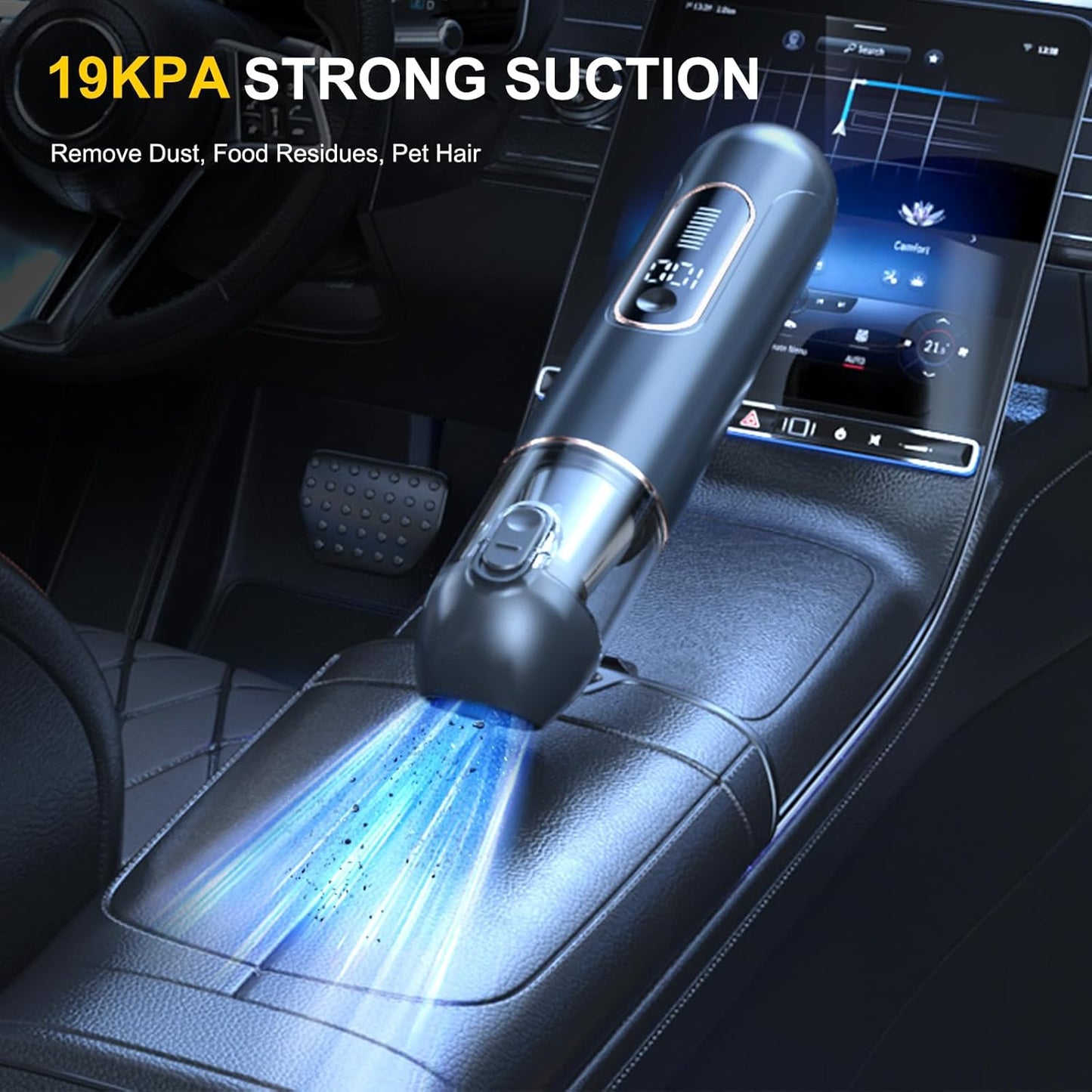 4-in-1 Handheld Cordless Car Vacuum – 19000PA, Brushless Motor, 2-in-1 Blow & Suction, Dual Modes, Type-C, Mini & Portable for Car, Home, Office, Keyboard Cleaning