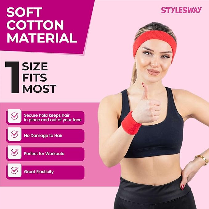 8 PCS Sport Headbands for Women, Non-Slip Hair Bands, 7 centimeters, Multi, Polyester - Hair Warp for Women's Daily Workout Yoga Running and Sports