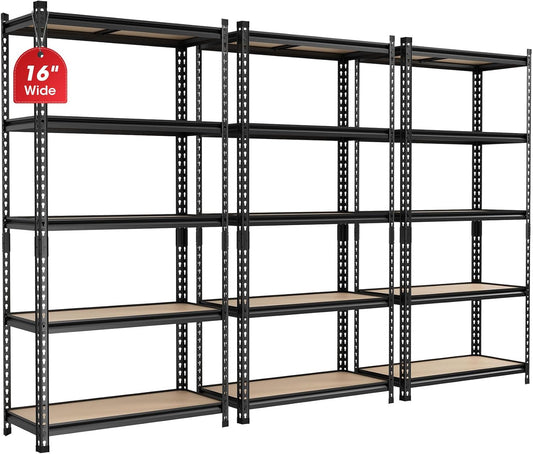3 Pack 5 Tier Garage Shelving Unit, 72" H x 35.55" W x 16" D Metal Storage Shelves Heavy Duty, Adjustable Garage Storage Utility Rack for Kitchen Pantry Basement Bathroom Closet