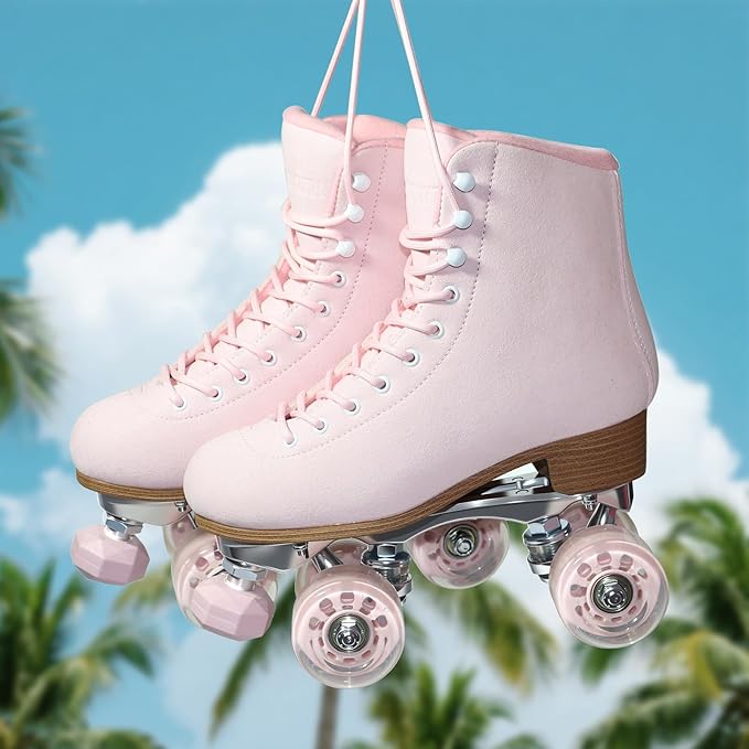 Roller Skates for Women or Men with Height Adjustable Rubber Stoppers Retro Suede Quad Roller Skates for Outdoor and Indoor