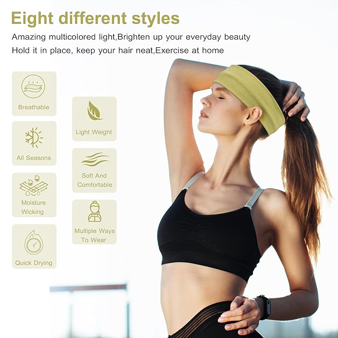 Headbands for Women Non Slip - Stylish Sports Hair Bands for Women's Hair - Soft Cotton Cloth Stretchy Headbands for Women for Yoga, Outdoor Exercise Running - 8 Pack