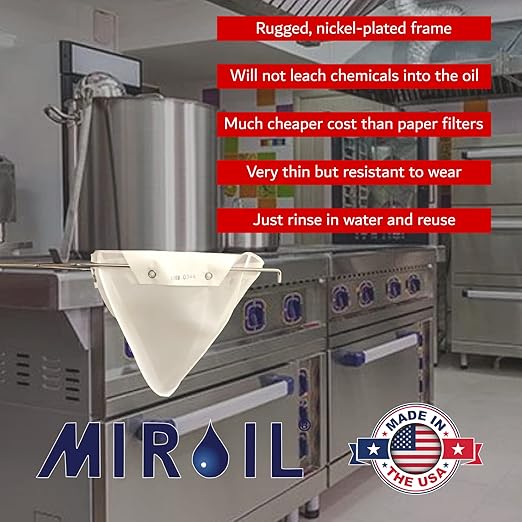 MirOil Filter Pot Combo, Oil Pot & Oil Filter Bag, 6 Gallon Deep Fryer Grease Disposal Caddy w/Reusable EZ Flow Strainer Bag and Frame for Filtering & Safe Storage, Extends Life & Polish Fryer Grease