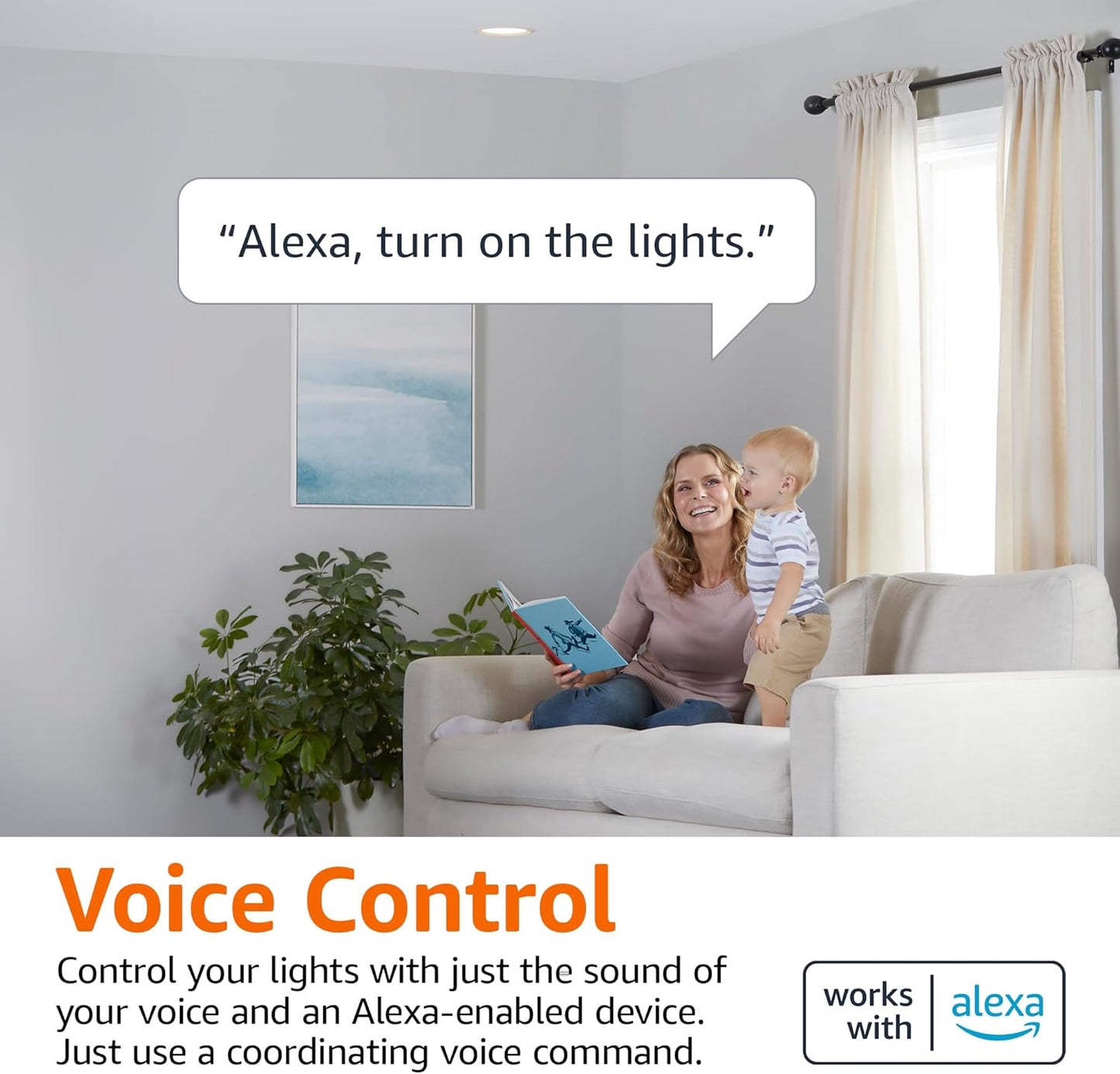 Amazon Basics Smart BR30 LED Light Bulb, Color Changing, 9W (60W Equivalent), 800LM, Works with Alexa Only, 2.4 GHz Wi-Fi, No Hub Required, 4 Pack