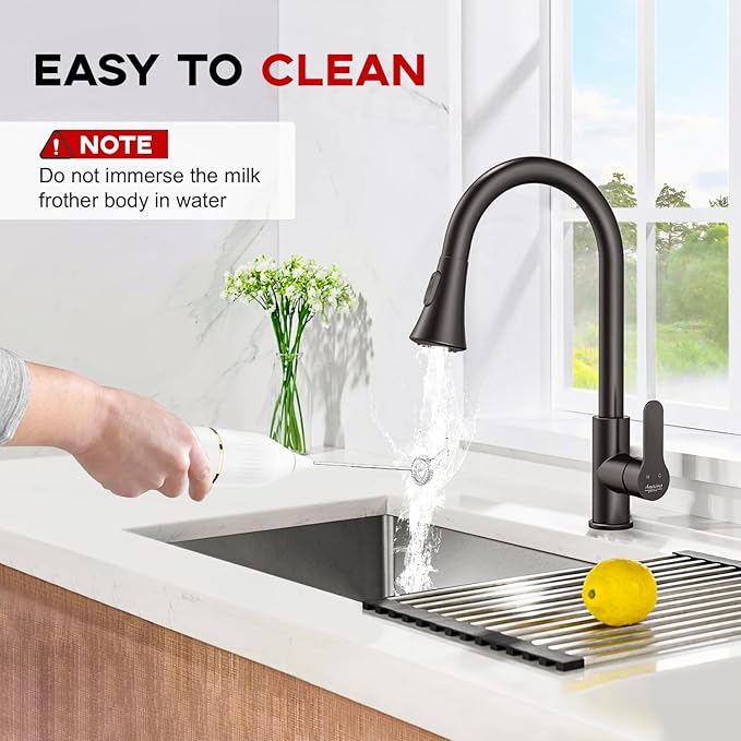 Handheld Milk Frother 14,000 RPM Drink Mixer Wand with Stand & Stirring Spoon Quiet One-Button Operation, Non-Slip Handle, Detachable Whisk Head for Coffee, Lattes, Cappuccinos, Matcha (White)