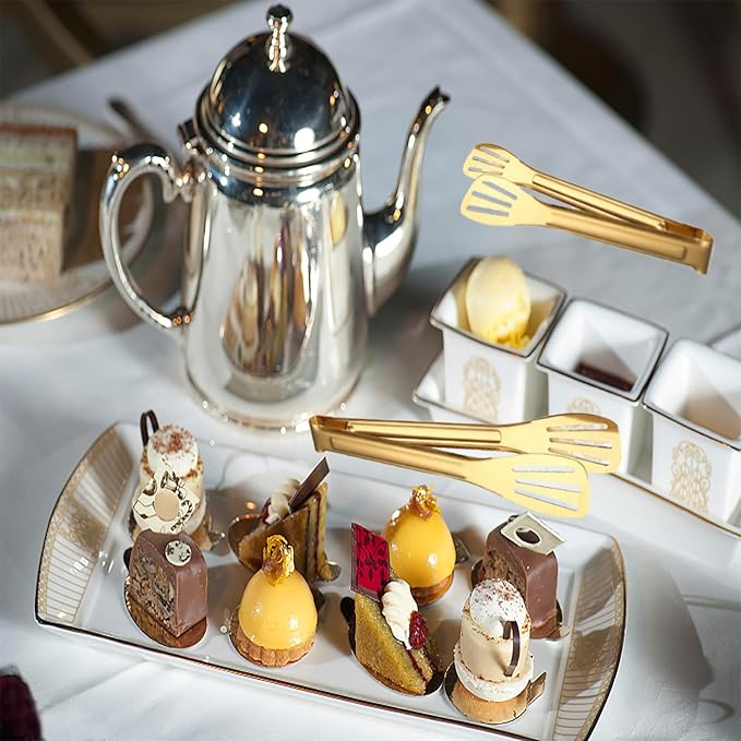 6 Pack Serving Tongs Kitchen Tong, 7 Inch Gold Buffet Tongs, Stainless Steel Food Tong Small Tong, Serving Tong for Buffet, Party, Salad, Appetizers