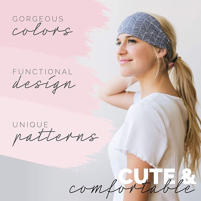 Maven Thread Workout Headbands for Women, 2Pack - 4 inch Thick Wide, Non Slip Sweatbands for Women, Ideal for Exercise, Gym Hairband for Athletic Workouts and Yoga, Black Marble