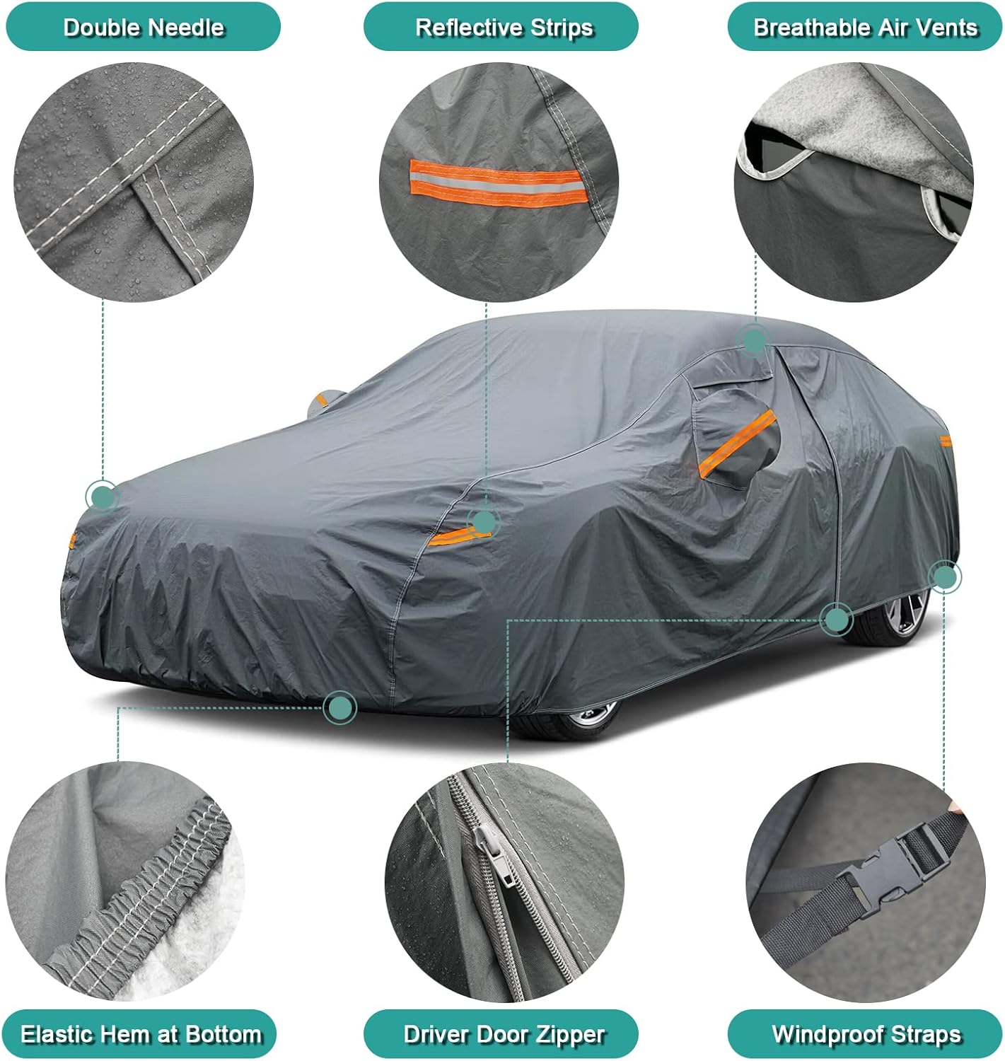 16 Layers Car Cover Waterproof All Weather, Heavy Duty Outdoor Car Cover Universal Fit Sedan Toyota Camry, Tesla Model 3, Honda Accord, Nissan Altima, Kia K5/Stinger, Hyundai Sonata etc.