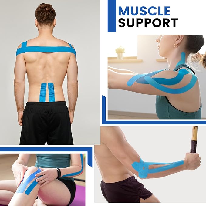 5 Rolls Kinesiology Tape, 2 inch x 16.4 Feet Waterproof Athletic Tape, Uncut Kinetic Tape, Muscle Tape, Sports Tape, Knee Tape for Exercise and Daily Use - Blue