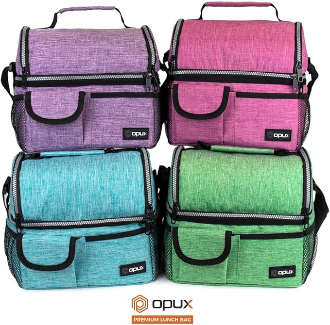opux Lunch Box for Men, Adult Lunch Box Cooler, Insulated Lunch Bag Women, Dual Compartment Lunchbox for Work, Leakproof Double Decker Lunch Bag, Soft Lunch Pail Tote Boys Girls Kids School, Green