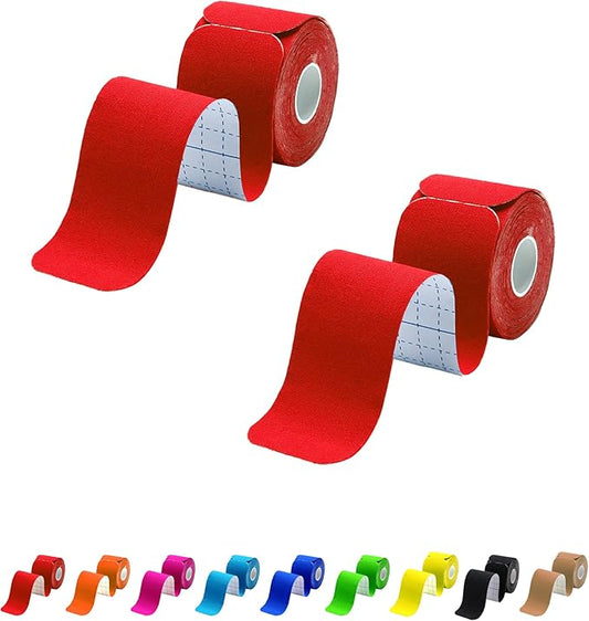 Kinesiology Tape Precut 2 Rolls Pack, Athletic Tape for Muscle Joints Support, 40 Strips for Knee Ankle Shoulder Back, Latex Free and Water Resistant, Red
