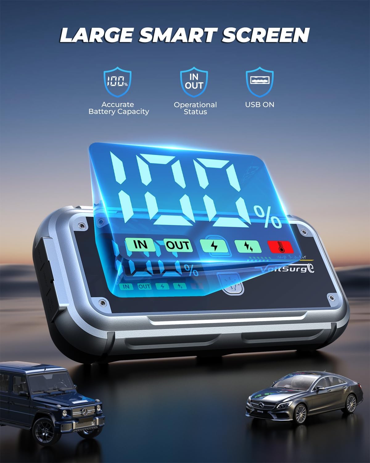 6000A Car Jump Starter, 12V Battery Jumper Starter Portable (up to All Gas 8.0L Diesel Engine) Large LCD Display Battery Charger Pack with QC3.0 and 4 LED Light Modes