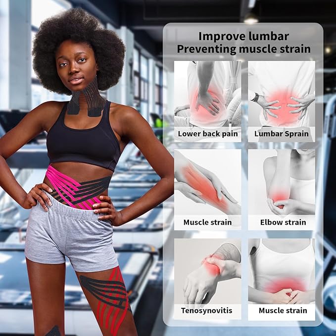 Kinesiology Tape (4 Rolls Pack),Waterproof Athletic Tape for Pain Relief,Brace & Elastic Supports Tapes for Ankle Wrists Knees Joints,2 Inches Wide x 16.4 Feet Long (Black)