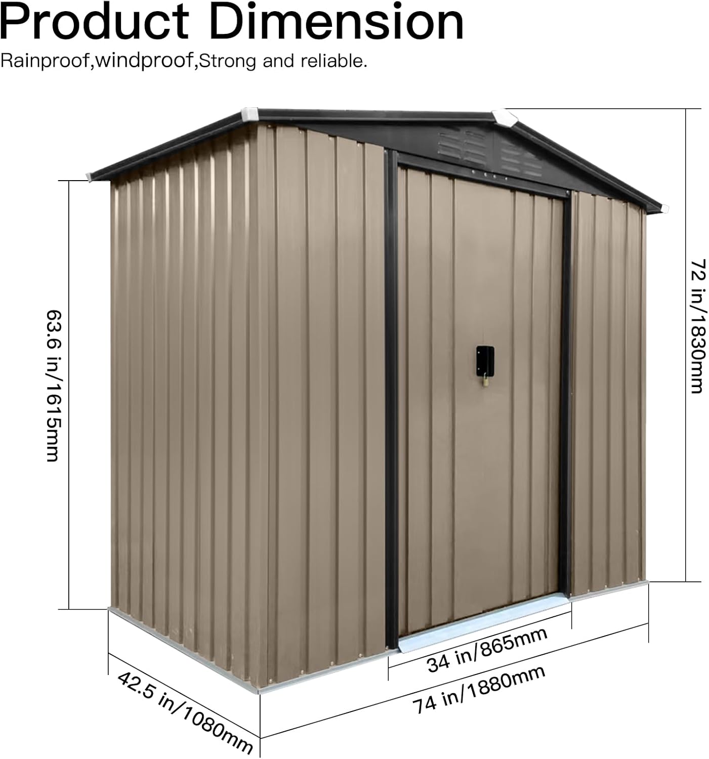 4 x 6 FT Metal Garden Shed, Outdoor Storage Shed with Sliding Doors, Rust-Resistant Steel Construction for Tools, Hobbies & Workshop Use, Brown
