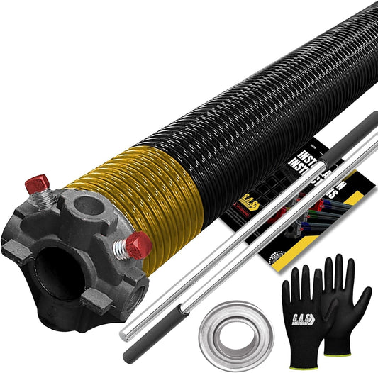 Garage Door Torsion Spring 250x2x36 for Right Side of Garage Door with Winding Bars, 1" Steel Bearing, and Gloves Heavy Duty Precision E-Coating 5-Year Warranty Minimum 30,000 Cycles (Black Cone)