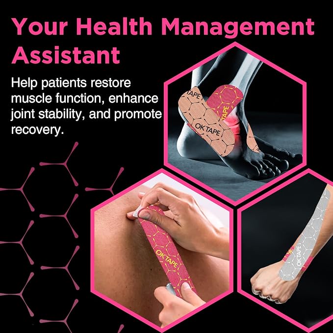 OK TAPE Synthetic Kinesiology Tape Precut Strips, Waterproof Kinesiology Athletic Tape for Muscle Support and Recovery, Reduce Muscle Discomfort K Tape, 2in×16.4ft Roll 20PCS | Pink