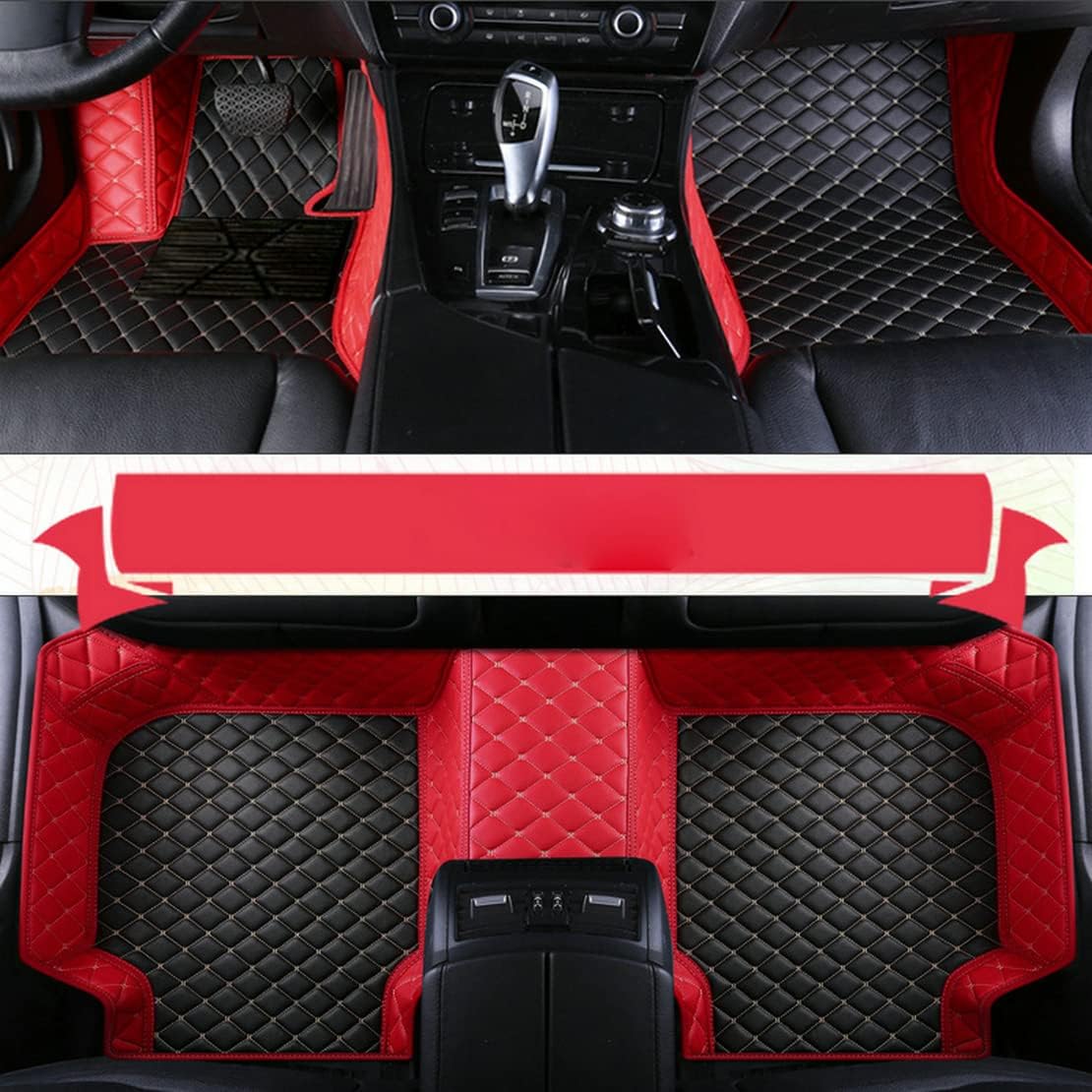 Add Personal Touch to Your Vehicle with IMEISH Customizable Logo Text Car Mats for 99% of vehiclesPads Protection Non-Slip Leather Floor Liners (Side red Rice Medium Black Beige)