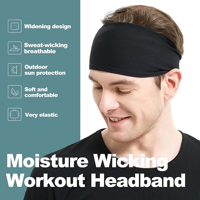Running Headbands for Men（4 or 6 Pack, Mens Stretchy Headband for Football,Cycling,Basketball,Yoga,Fitness Workout Unisex Quick-Dry Sweatband