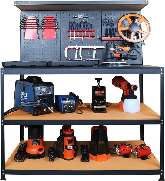 Prostormer Workbench, 47.25 inch Multipurpose Garage Worktable with Peg Board Hook Kit for Home, Garage, and DIY Projects