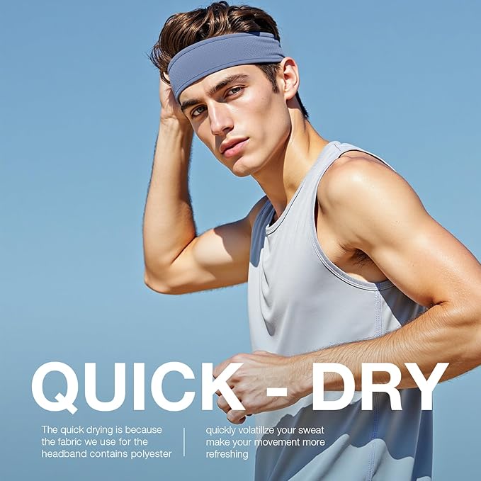 Braylin Men's Headband, 3-Pack Men's Sweatband, Sports Headband for Running, Cycling, Basketball, Fitness Workout, Unisex Headbands